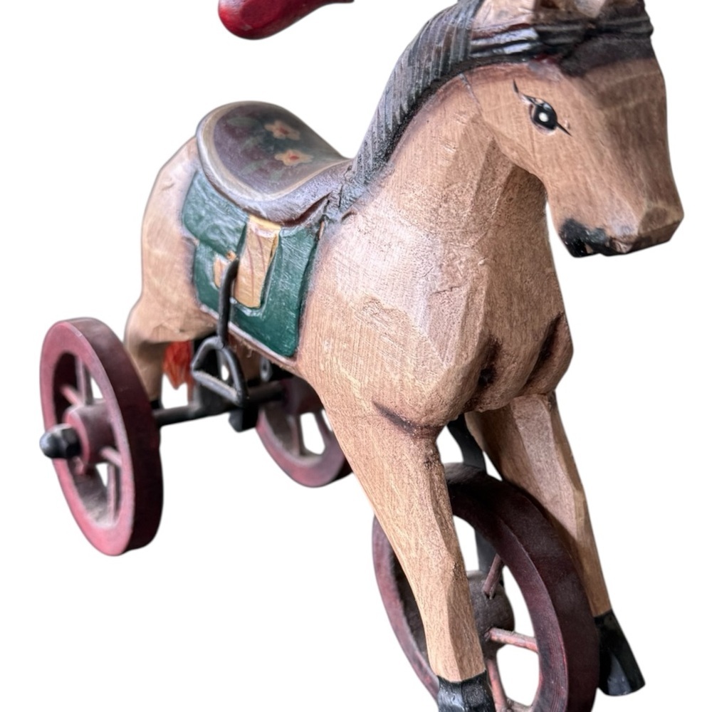 Vintage Hand Carved Wooden Horse Tricycle Folk Art Decor Multicolor - Picture 5 of 7